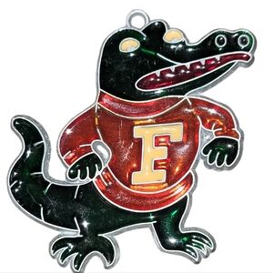 Vintage Stained Glass Florida Gator Red Sweater Mascot Suncatcher Ornament